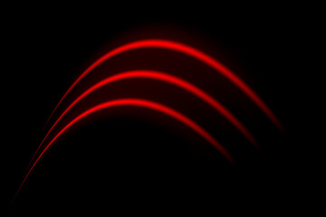 Red wave neon stripes or light flash arc. Laser beams, horizontal beams. Beautiful light reflections. Glowing stripes on a black background.