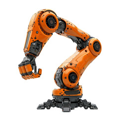 A robotic arm assembling parts on a white background.