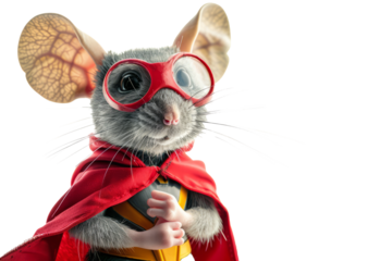 mouse wearing a superhero costume, portraying a small but mighty hero with determination.