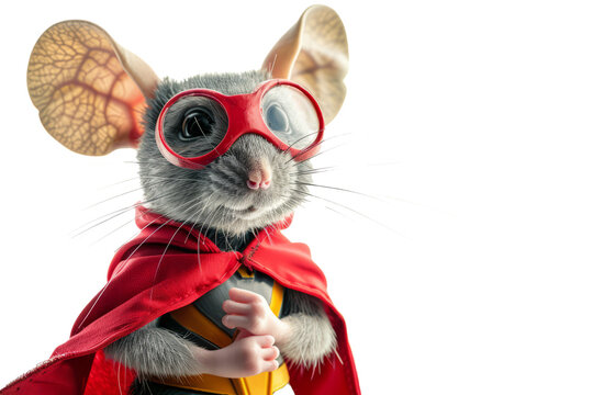 mouse wearing a superhero costume, portraying a small but mighty hero with determination.