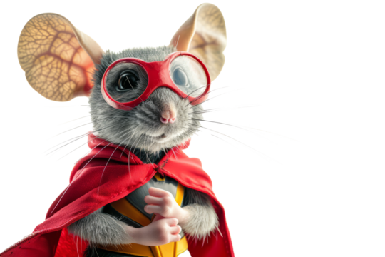 mouse wearing a superhero costume, portraying a small but mighty hero with determination.