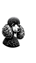 フランスのプードルのモノトーン画像。賢くて訓練しやすい、多様なサイズがある。