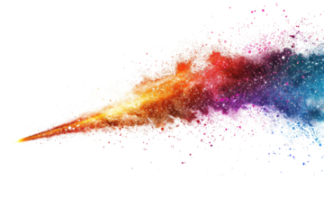 A meteor shower with colorful explosions on a white background
