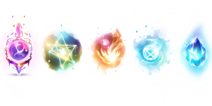 magical symbols floating in space emits a spectral glow on a white background.