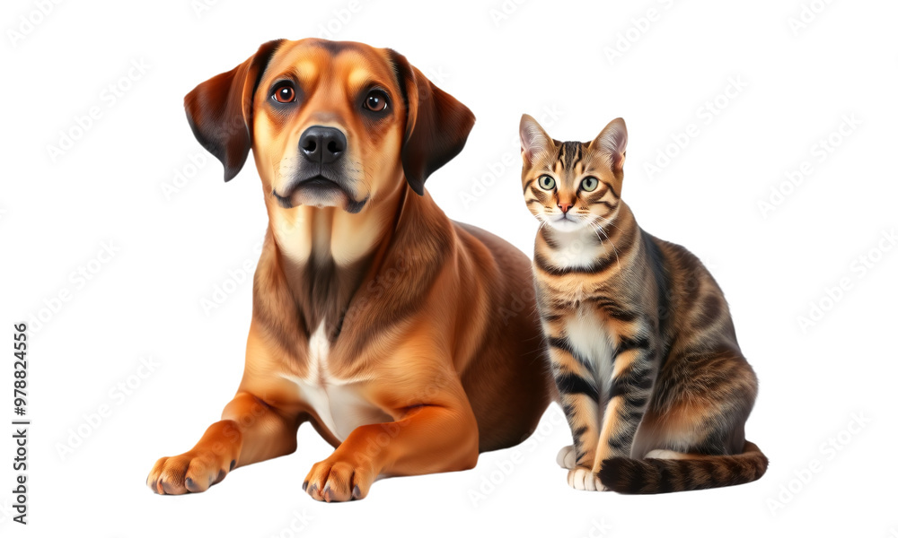 Wall mural dog and cat sitting isolated on transparent background