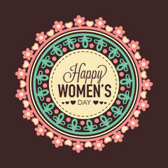 Floral sticker or label for International Women's Day.