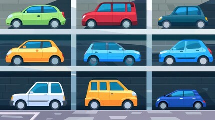 Naklejka premium Multi-level car park, vehicles parked neatly, flat design illustration