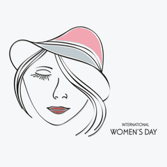 Young girl face in hat for International Women's Day.