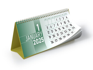 January 2025 Calendar. Isolated on White Background. 3d Rendering
