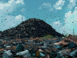Dump of various types of garbage, environmental pollution. Neural network AI generated art