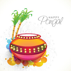 Mud pot with sugarcanes for Pongal celebration.