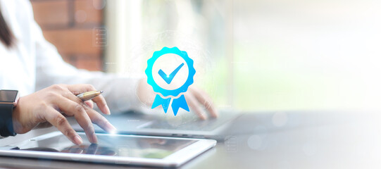 Business work and Assessment for the certificate concept, online survey exam and choose the right...