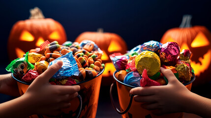 Trick Or Treat Candy Buckets With Pumpkins 
