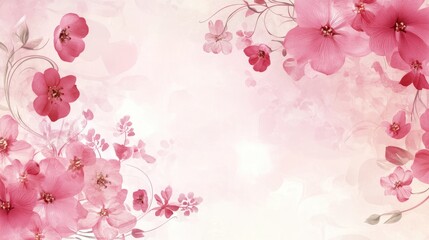A cheerful pink floral border with detailed blooms and swirling vines, framing the edges in a bright and lively design.
