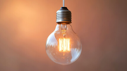 Vintage Light Bulb Glowing Against A Warm Background.  Perfect For Concepts Of Inspiration, Ideas, And Innovation.