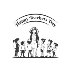 Happy Teacher's day.  Teacher concept vector illustration background. Creative teacher's day vector education concept. teacher and kids students logo