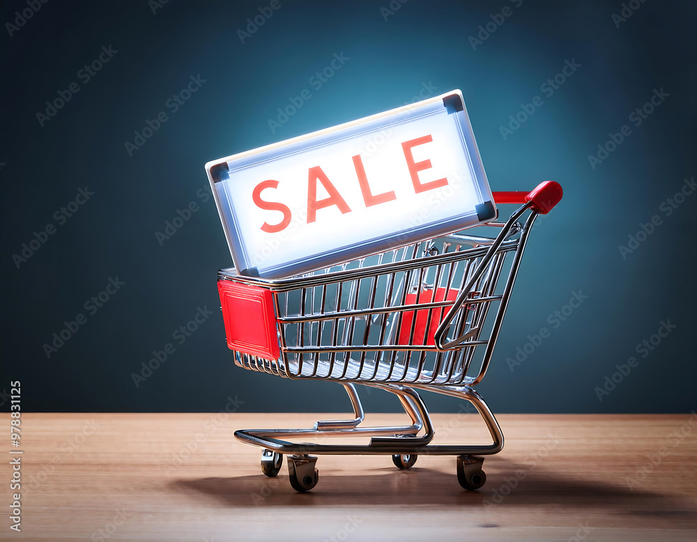 Wall mural sale lightbox inside a shopping cart, perfect for marketing banners or promotions. _1(487)