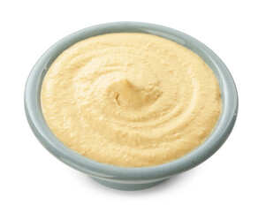 Delicious hummus in bowl isolated on white