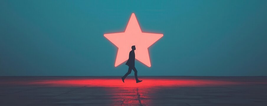 A figure running after a glowing star that fades as they get closer, symbolizing the pursuit of unattainable goals, dream, illusion
