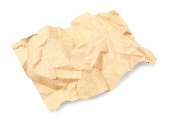 Crumpled kraft paper sheet isolated on white
