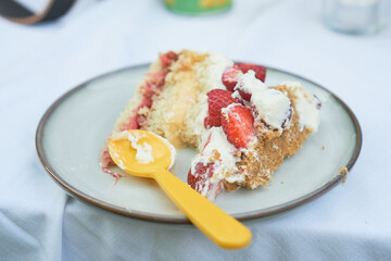 Strawberry cake with whipped cream