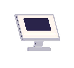 A sleek, modern desktop computer monitor in a minimalist flat design with a clean and simple aesthetic. Ideal for technology, digital workspace, online learning, virtual meetings, and tech