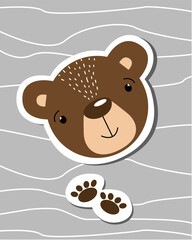 Vector hand drawn cute bear woodland animal for stickers, greeting card, poster, invitation, print design
