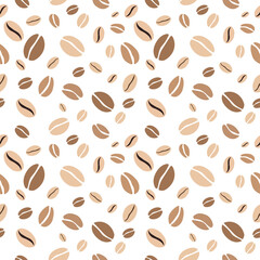 Coffee pattern. Coffee beans on brown background. Endless pattern with coffee