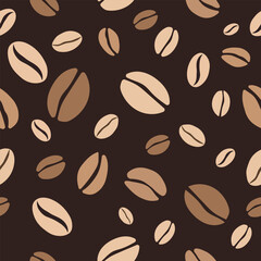 Coffee pattern. Coffee beans on brown background. Endless pattern with coffee