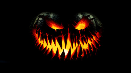 Naklejka premium Spooky Halloween Pumpkin With Glowing Eyes And Teeth