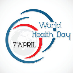 Stylish Text 7th April, World Health Day with Globe on White Background, can be used poster, sticker and template design.