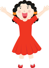 Cartoon Character of Laughing Girl Raised Hands Up Element.