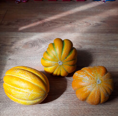 melons on wooden background