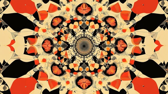 A complex geometric pattern design with concentric shapes forming a kaleidoscope effect