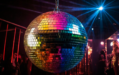 Fototapeta premium Colorful disco mirror ball nightclub sphere lightle