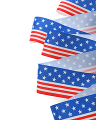 Obraz premium Ribbon in colors of American flag isolated on white, top view