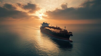 Obraz premium A massive LNG tanker sailing through international waters, transporting liquefied natural gas from one continent to another