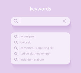 Lsi keyword. Keyword Ranking with search bar. Key phrases generation service. 3d Vector illustration. Selection and analysis popular search terms.