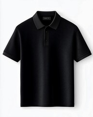 Black polo shirt with collar on plain white background