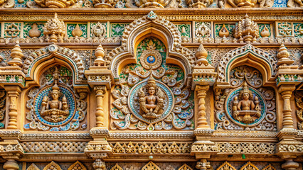 Obraz premium Texture of intricate decoration on the wall of an Indian temple, Indian, temple, wall, decoration, texture, intricate