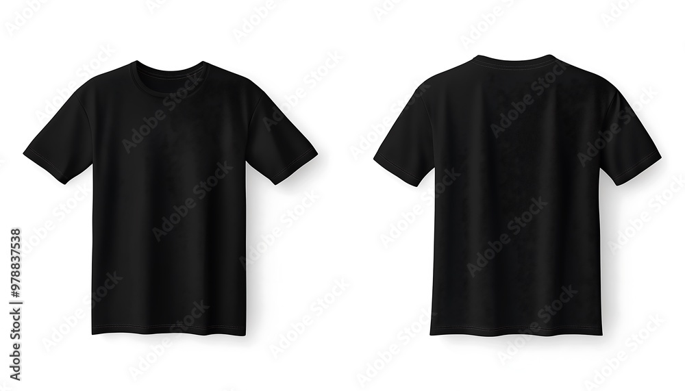 Wall mural Black t-shirt front and back view on clean white background