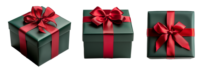 Red gift box set isolated on transparent background. Generative AI