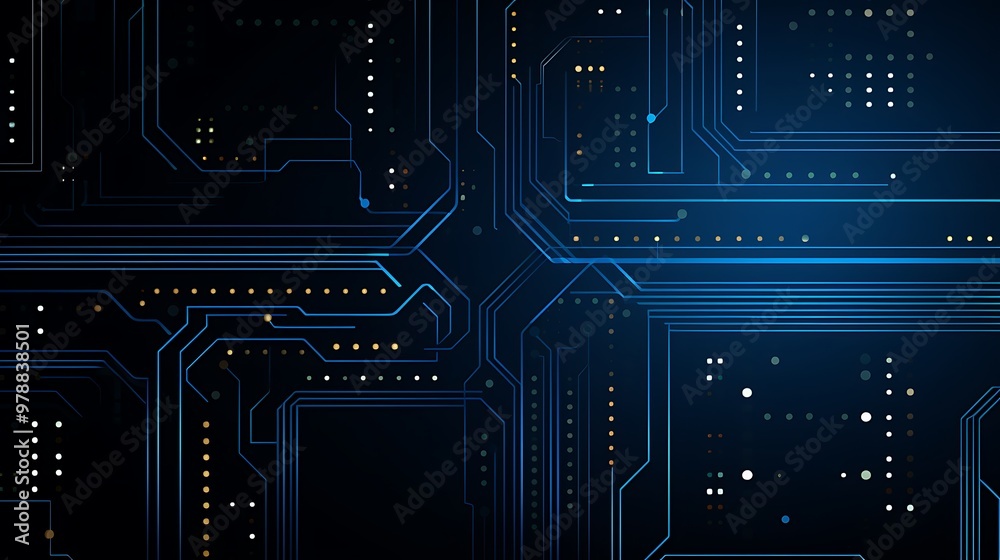 Poster Abstract Circuit Board Pattern with Blue Lines and Scattered Dots
