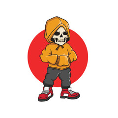 character Skull Wearing Hoodies Sticker