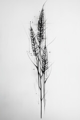 Obraz premium Sketch for tattoo of reeds, minimalistic line art of reeds with a high-tech twist, featuring sleek, modern details and abstract digital accents, all on a 100% white background