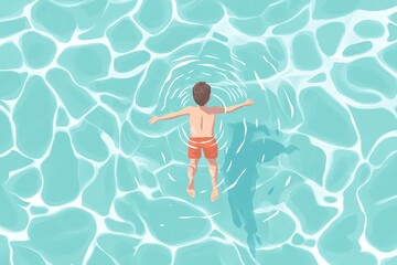 A woman floats with arms outstretched in a sparkling blue pool - Generative AI. Beautiful simple AI generated image