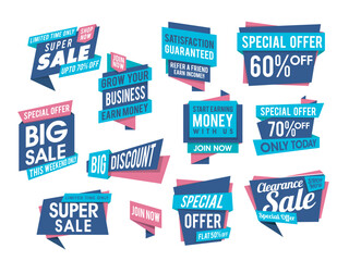 Obraz premium Creative Sale and Discount offer stickers, tags, labels or paper banners set on white background.