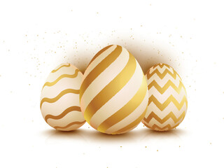 Three Golden Easter Eggs Element in 3D Style.