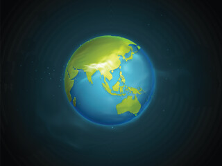 Shiny Earth Globe in Dark Background Vector Illustration.