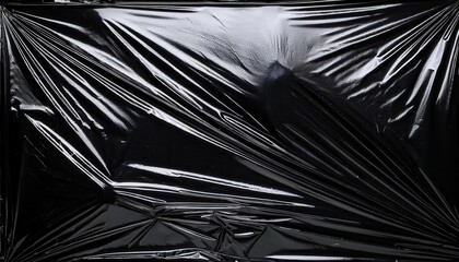 Fototapeta premium Shiny Black Wrinkled Plastic Sheeting Background with Dramatic Textures and Glossy Surface, Creating Reflective Highlights and Bold Creases in a Dark, Industrial, and Futuristic Style